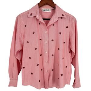 Yves St. Clair Womens Sz 8 White Red Ladybug Insect Blouse Shirt Top Artsy